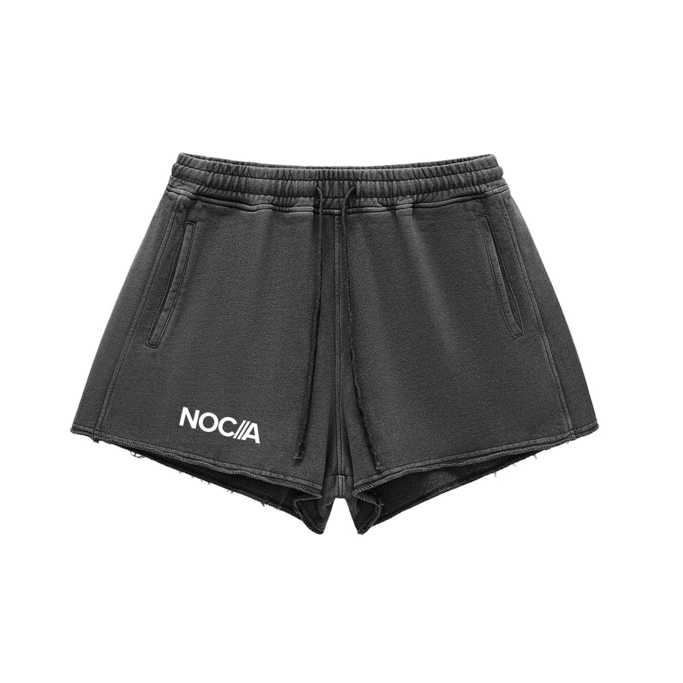 Snow Washed Raw Edge Drawstring Shorts